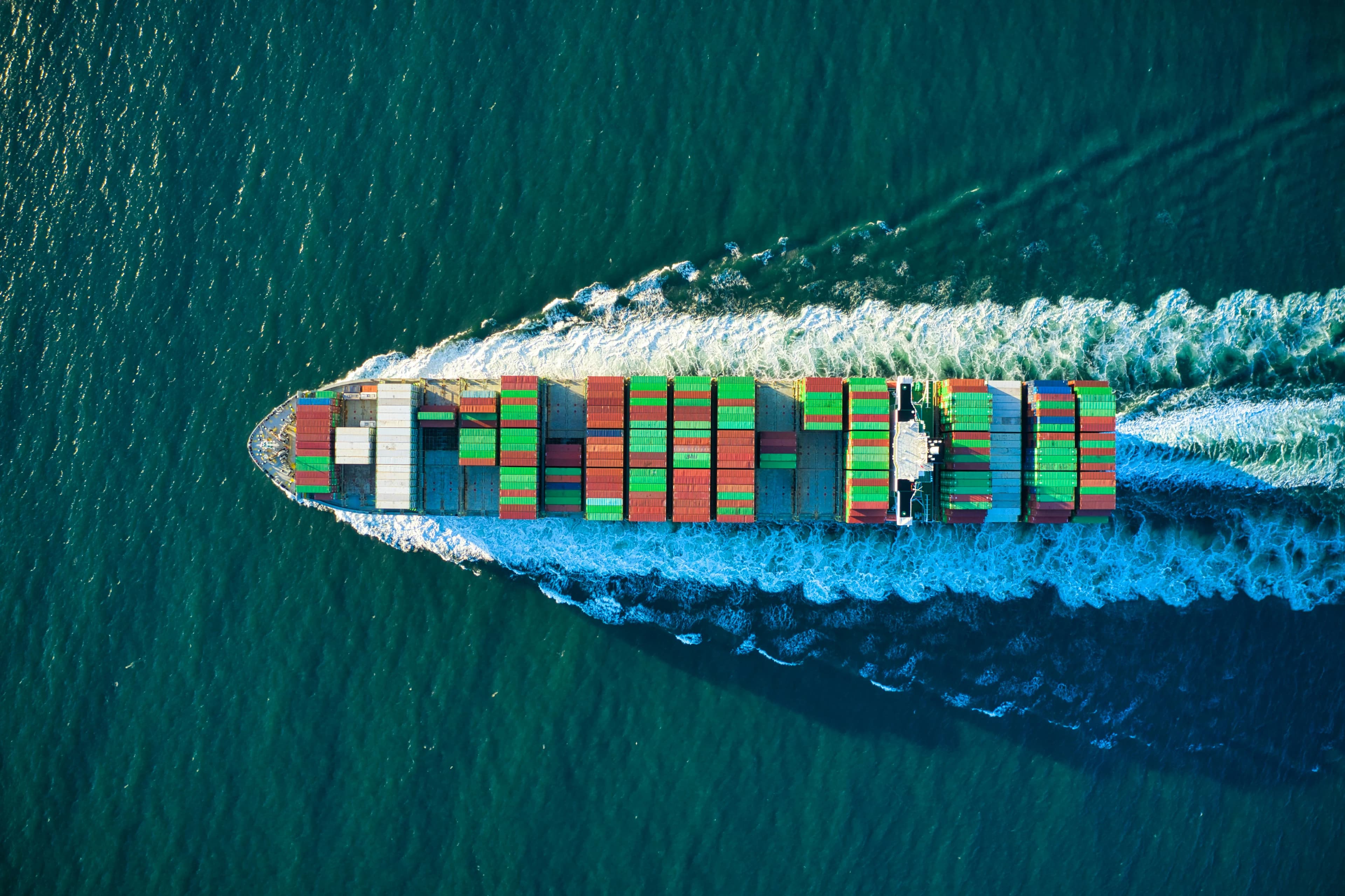Cargo ship docked at international port
