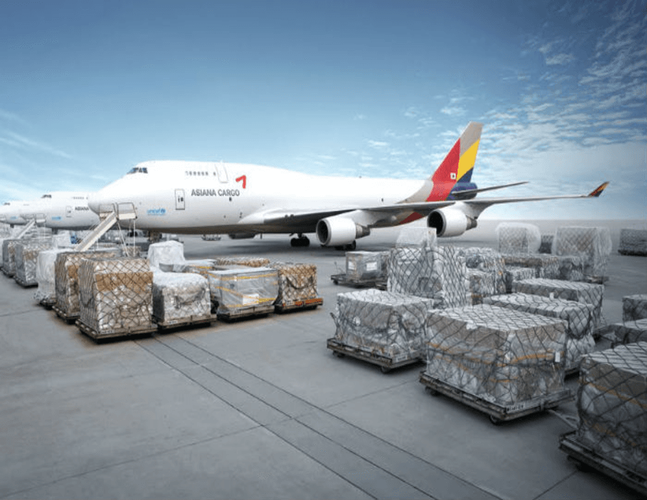 Air cargo freight being loaded at airport terminal
